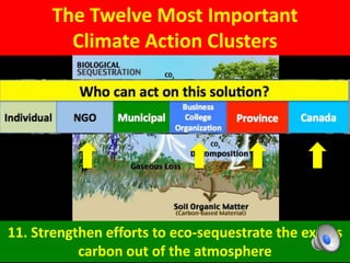 The Twelve Most Important
Climate Action Clusters
11. Strengthen efforts to eco-sequestrate the excess
carbon out of the atmosphere
 