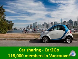 Car sharing - Car2Go
118,000 members in Vancouver
 