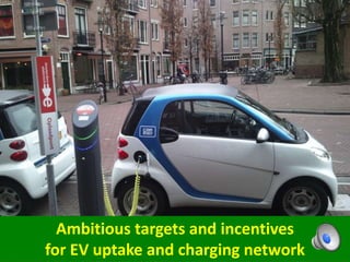 Ambitious targets and incentives
for EV uptake and charging network
 