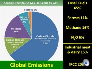 Fossil Fuels
65%
Forests 11%
Methane 16%
N2O 6%
Industrial meat
& dairy 15%
IPCC 2014Global Emissions
 