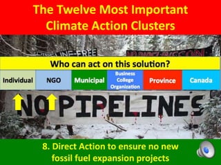 The Twelve Most Important
Climate Action Clusters
8. Direct Action to ensure no new
fossil fuel expansion projects
 
