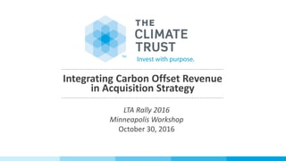 Integrating Carbon Offset Revenue
in Acquisition Strategy
LTA Rally 2016
Minneapolis Workshop
October 30, 2016
 