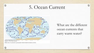 5. Ocean Current
What are the different
ocean currents that
carry warm water?
 