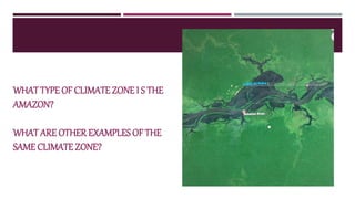 WHATTYPE OF CLIMATE ZONE I S THE
AMAZON?
WHATARE OTHER EXAMPLES OF THE
SAME CLIMATE ZONE?
 