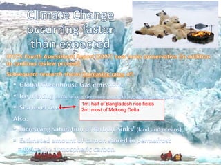 1m: half of Bangladesh rice fields
2m: most of Mekong Delta
 