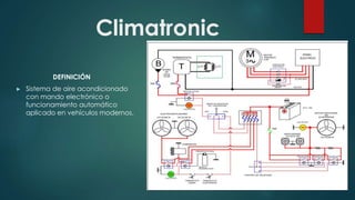 Climatronic
DEFINICIÓN
► Sistema de aire acondicionado
con mando electrónico o
funcionamiento automático
aplicado en vehículos modernos.
 