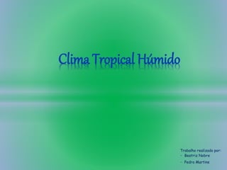 Trabalho realizado por:
- Beatriz Nobre
- Pedro Martins
Clima Tropical Húmido
 