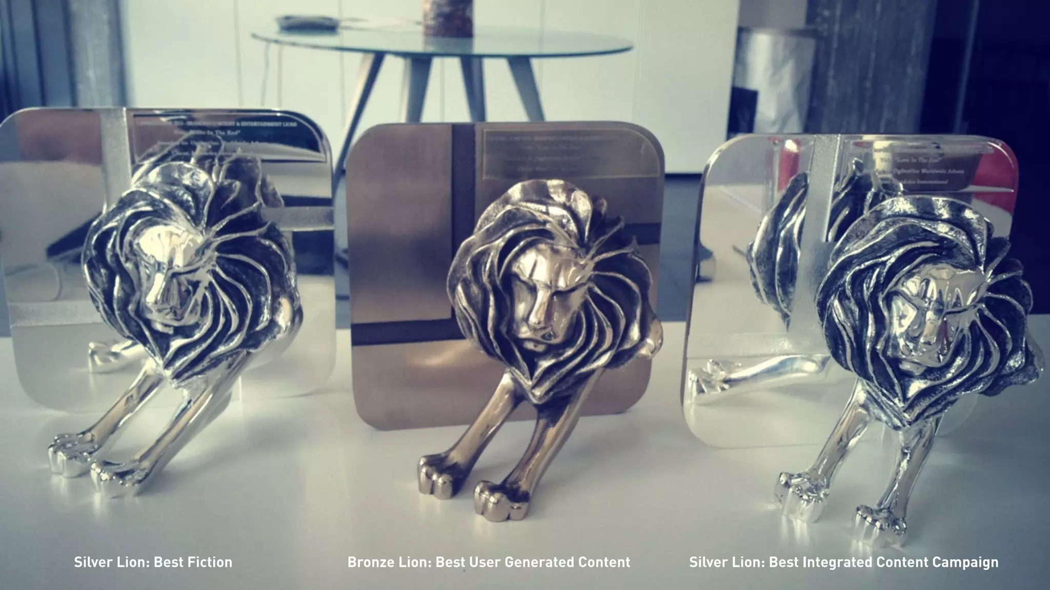 Silver Lion: Best Fiction Bronze Lion: Best User Generated Content Silver Lion: Best Integrated Content Campaign
 