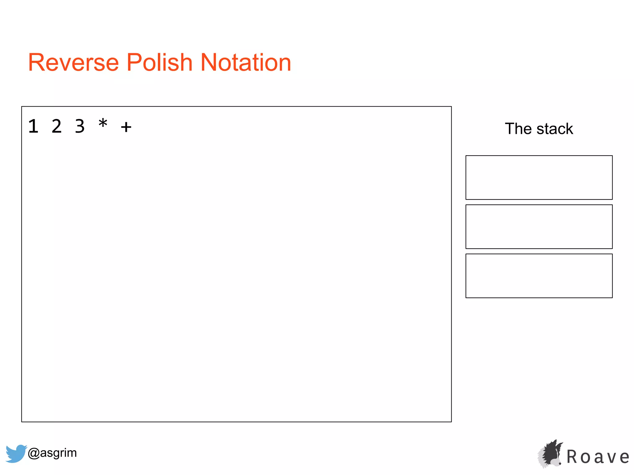 @asgrim
Reverse Polish Notation
1 2 3 * + The stack
 