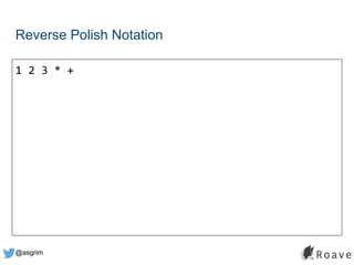 @asgrim
Reverse Polish Notation
1 2 3 * +
 