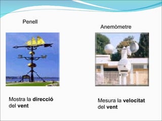 Penell Anemòmetre Mostra la  direcció  del  vent Mesura la  velocitat  del  vent 