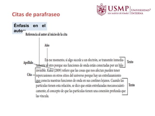 Citas de parafraseo
Énfasis en el
autor:
 