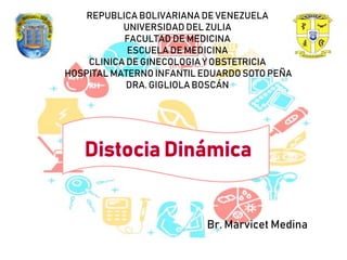REPUBLICA BOLIVARIANA DE VENEZUELA
UNIVERSIDAD DEL ZULIA
FACULTAD DE MEDICINA
ESCUELA DE MEDICINA
CLINICA DE GINECOLOGIA Y OBSTETRICIA
HOSPITAL MATERNO INFANTIL EDUARDO SOTO PEÑA
DRA. GIGLIOLA BOSCÁN
Br. Marvicet Medina
 