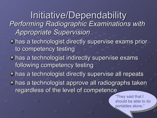 Initiative/Dependability <ul><li>Performing Radiographic Examinations with Appropriate Supervision </li></ul><ul><li>has a...