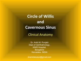 Circle of Willis and Cavernous Sinus Clinical Anatomy Dr. Ankit M. Punjabi Dept of Ophthalmology, KIMS Hospital, Bangalore Karnataka, INDIA [email_address] 