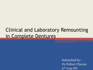 Clinical and Laboratory Remounting
in Complete Dentures
Submitted by:
Dr.Pallavi Chavan
2nd year PG
 