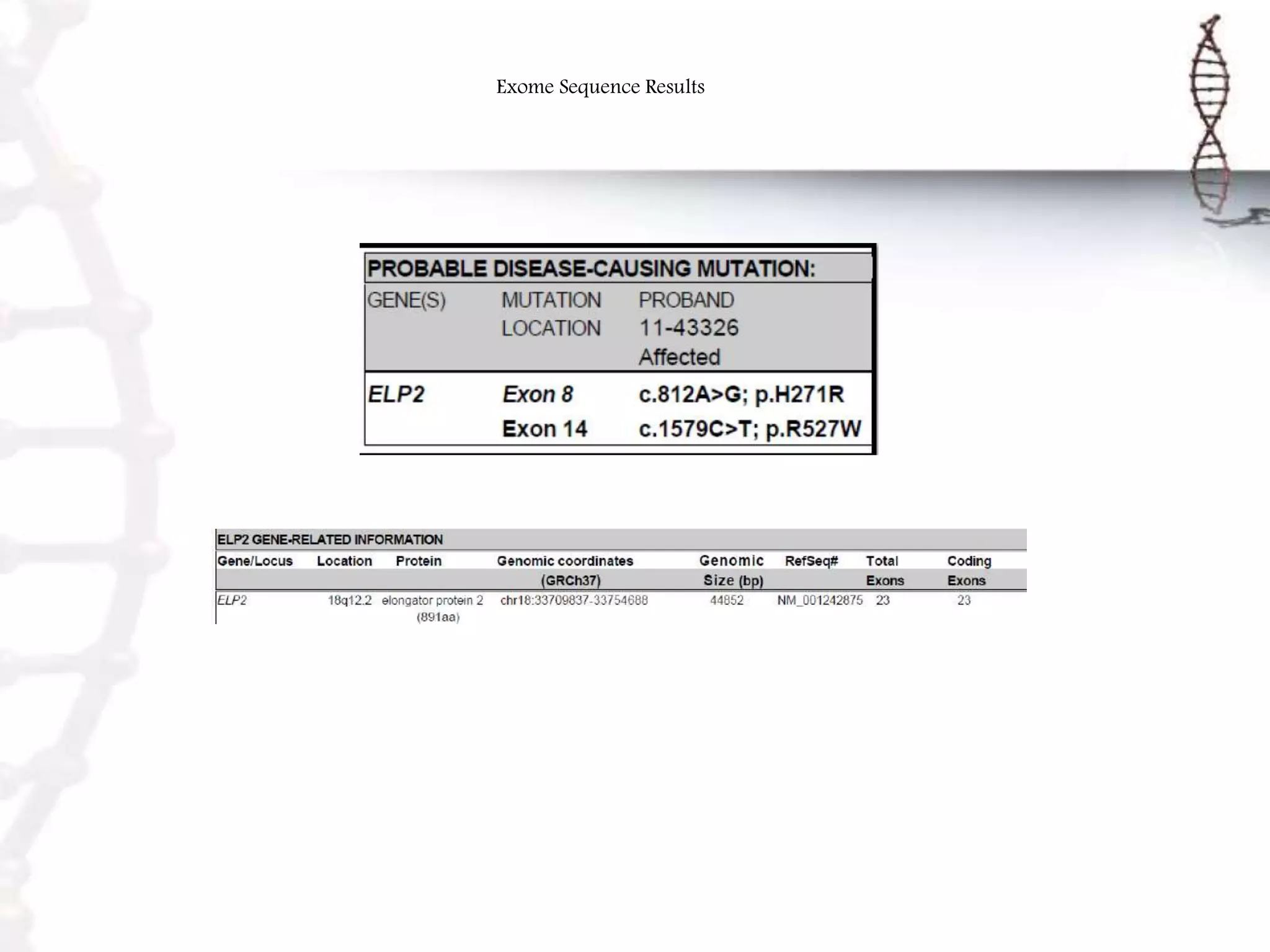 Exome Sequence Results
 
