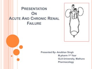 PRESENTATION
ON
ACUTE AND CHRONIC RENAL
FAILURE
Presented By- Anubhav Singh
M.pharm 1st Year
GLA University, Mathura
Pharmacology
 