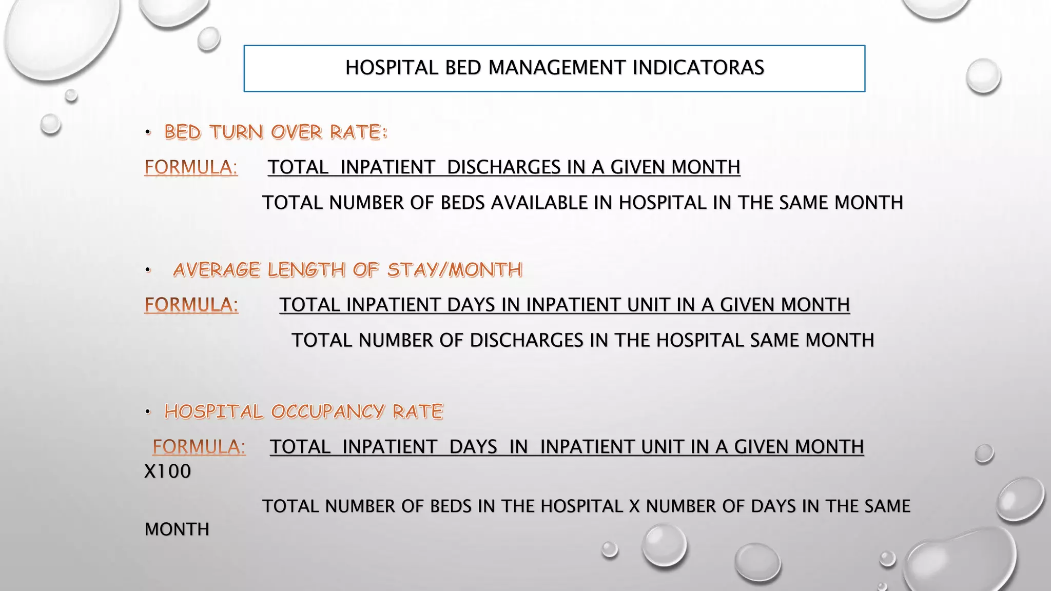 Clinical audit and hospital key performance indicators for bed