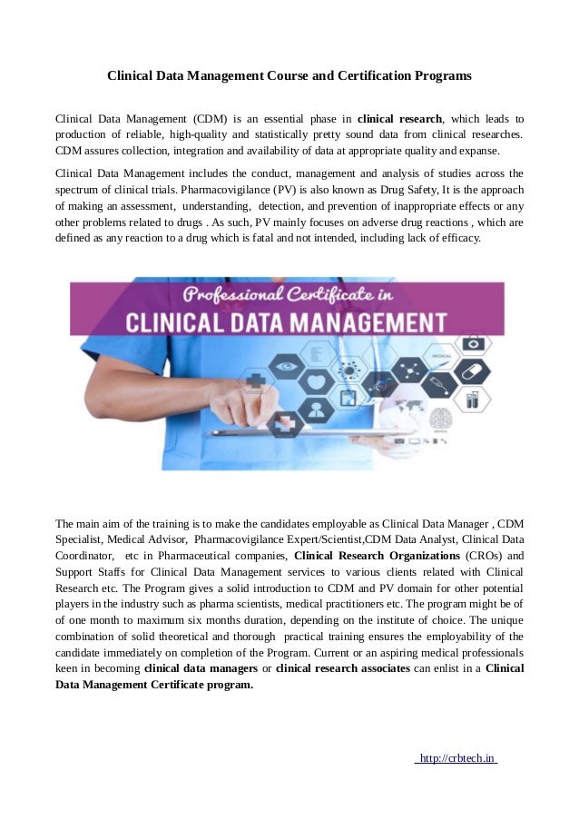 Clinical data management course and certification programs