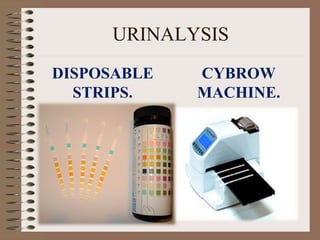 URINALYSIS
DISPOSABLE
STRIPS.
CYBROW
MACHINE.
 