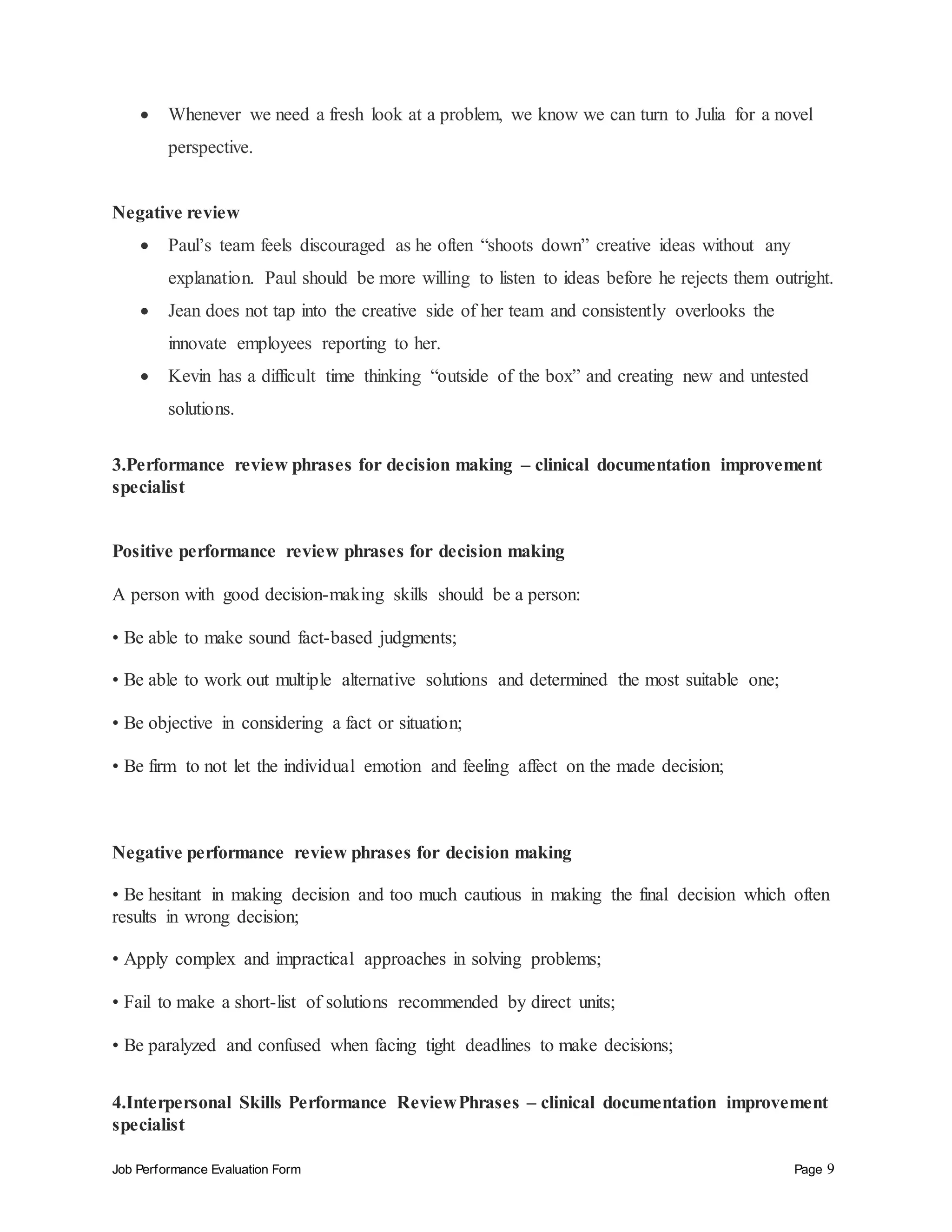 Clinical documentation improvement specialist performance appraisal | DOCX