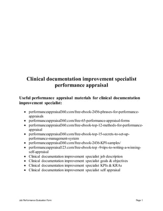 Clinical documentation improvement specialist performance appraisal | PDF