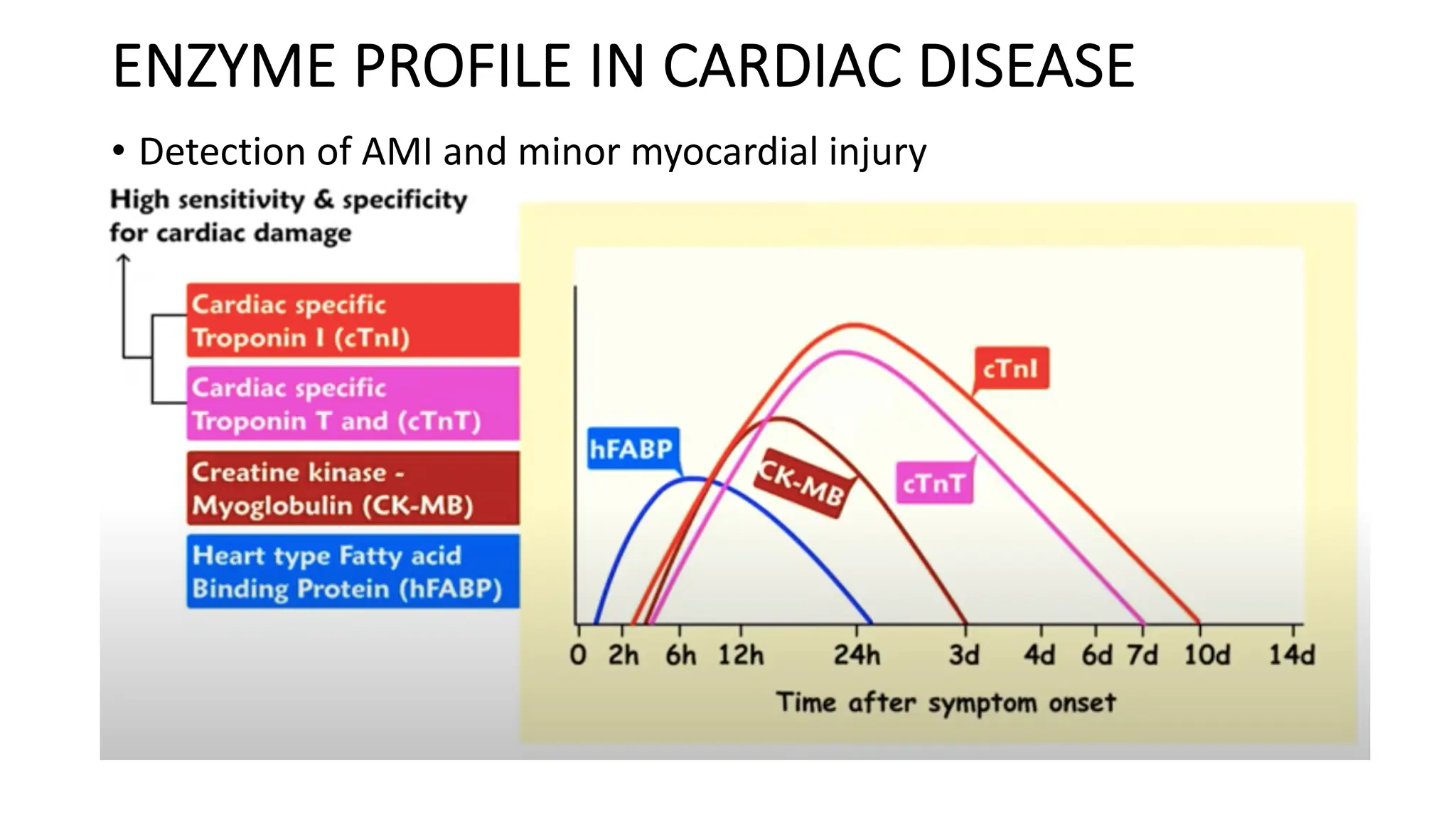 ENZYME PROFILE IN CARDIAC DISEASE
• Detection of AMI and minor myocardial injury
 
