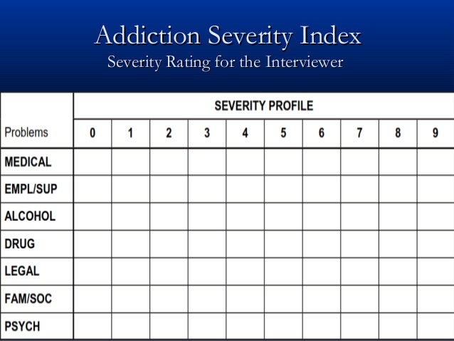 Addiction Severity Index Fillable Form