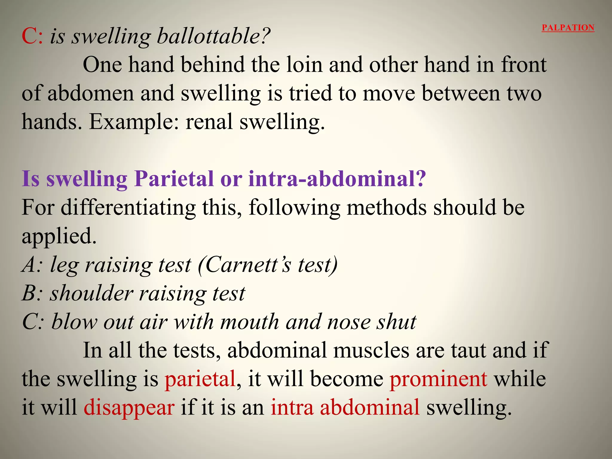 Clinical examination of abdominal lump | PPTX