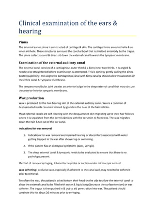 Ear Documents Clinical examination of ears & hearing | DOC