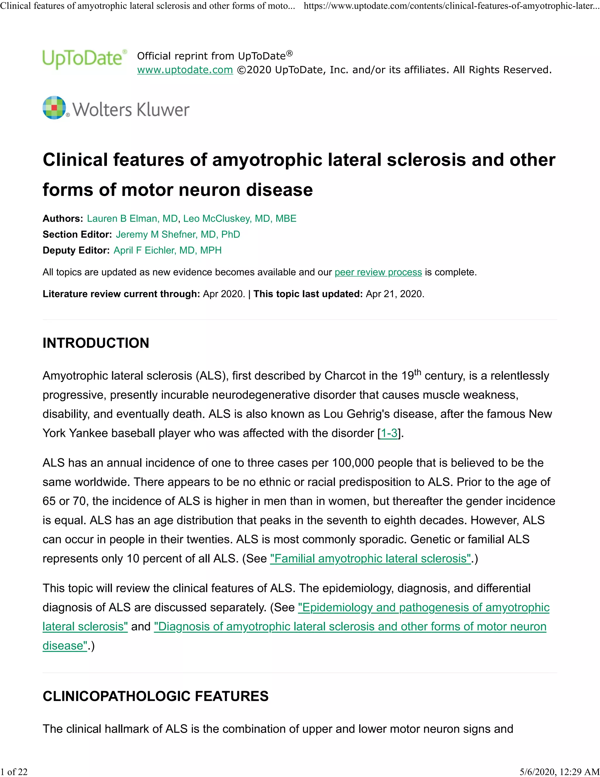 Clinical features of amyotrophic lateral sclerosis and other forms of ...