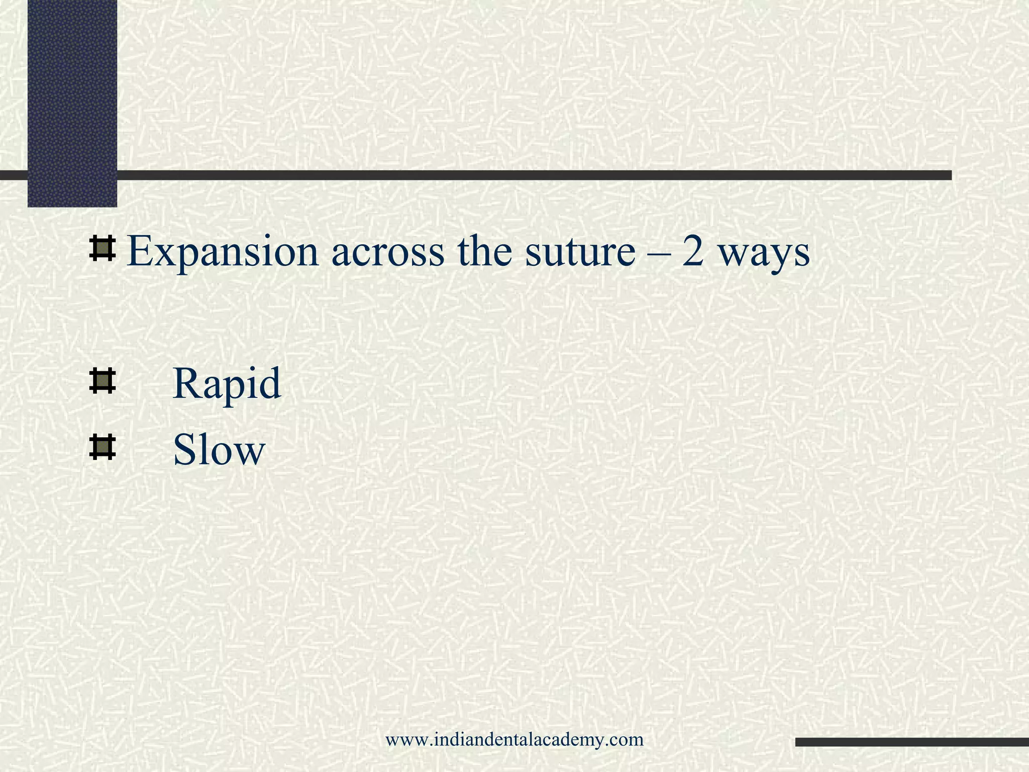 Expansion across the suture – 2 ways
Rapid
Slow
www.indiandentalacademy.com
 
