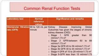 Normal Lab Values Gfr CLINICAL LABORATORY TESTS | PPTX
