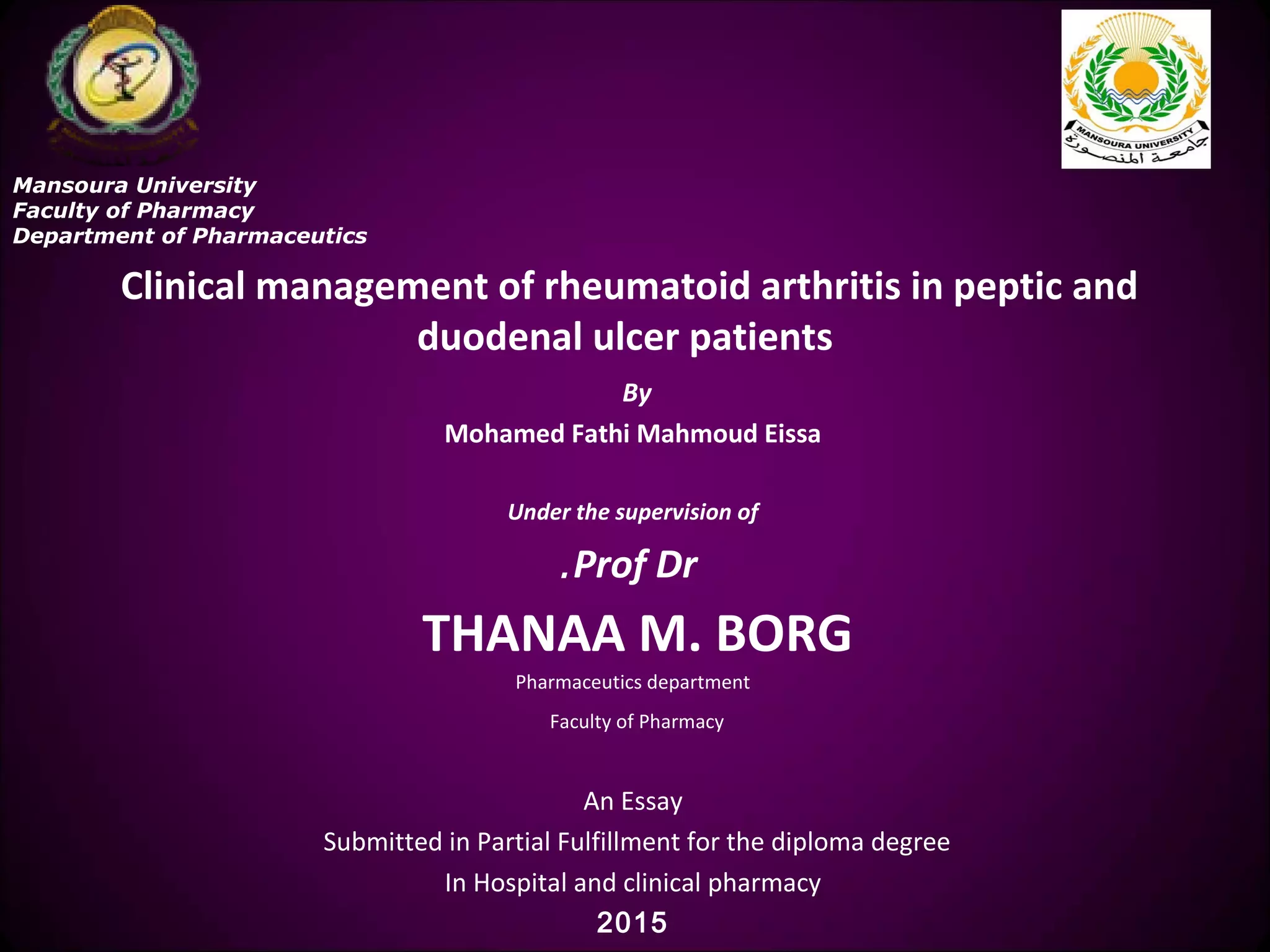 Clinical management of rheumatoid arthritis in peptic and duodenal ...