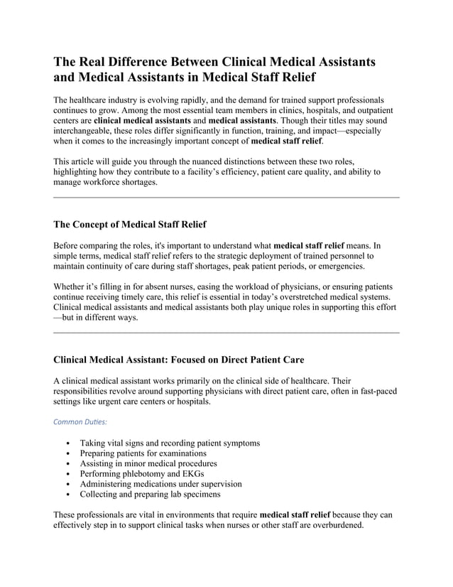 Clinical Medical Assistant vs Medical Assistant Understanding the Key ...
