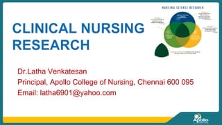 Dr.Latha Venkatesan
Principal, Apollo College of Nursing, Chennai 600 095
Email: latha6901@yahoo.com
 