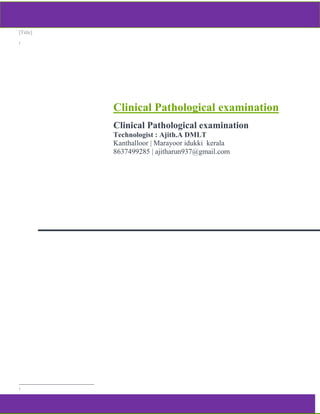 Clinical pathology Notes | PDF
