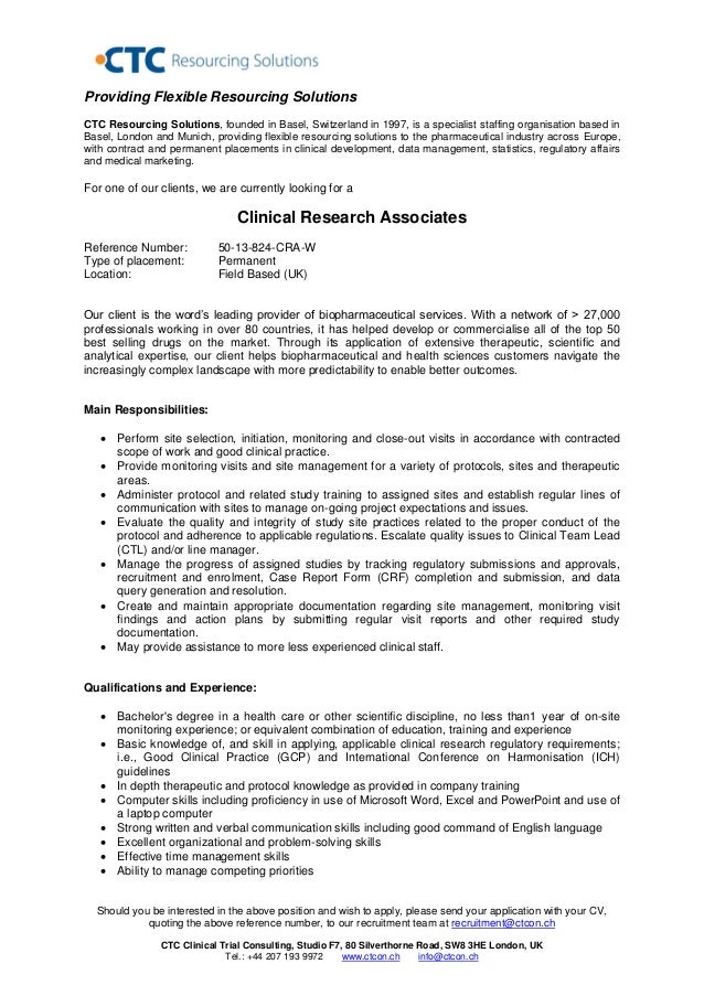 clinical research associate field based  uk
