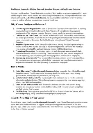 Clinical Research Associate Resume - Clinical Research Associate Resume Why Choose Bes 1 320 