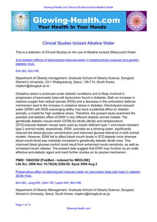Clinical Studies Ionized Alkaline Water