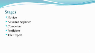 7
Stages
 Novice
 Advance beginner
 Competent
 Proficient
 The Expert
 