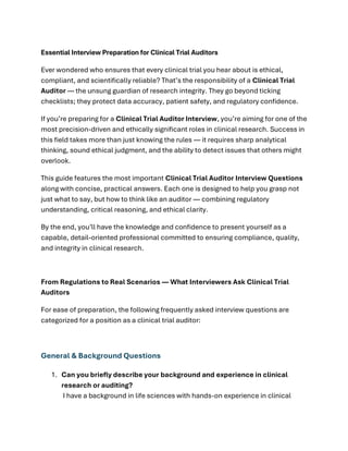 Clinical Trial Auditor Interview Questions | PDF