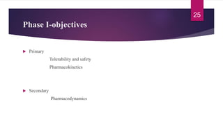 Phase I-objectives
 Primary
Tolerability and safety
Pharmacokinetics
 Secondary
Pharmacodynamics
25
 