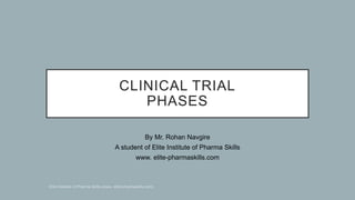 CLINICAL TRIAL
PHASES
By Mr. Rohan Navgire
A student of Elite Institute of Pharma Skills
www. elite-pharmaskills.com
 