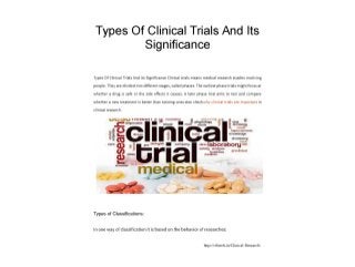 Types Of Clinical Trials And Its Significance