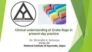 Clinical understanding of Graha Roga in
present-day practice
Dr. Shrinidhi K. Acharya
M.D.(Ay), PhD
National Institute of Ayurveda, Jaipur
 