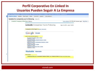 Perfil Corporativo En Linked In
Usuarios Pueden Seguir A La Empresa




               vizred.com
 