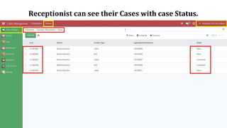 Receptionist can see their Cases with case Status.
 