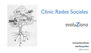 Clinic Redes Sociales

          evoluZiona


              fernandotellado
                 mediosyredes
                   @fernandot
                                1
 